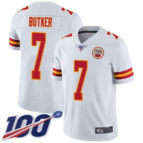 Youth Kansas City Chiefs #7 Butker Harrison White Vapor Untouchable Limited Player 100th Season Football Nike NFL Jersey